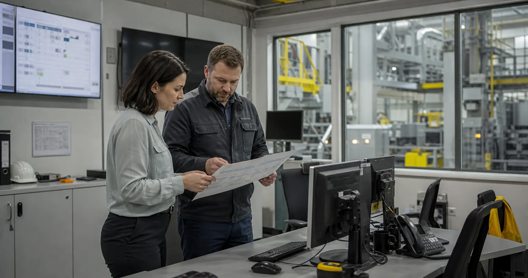 Maintenance and operations colleagues coordinating a planned production shutdown